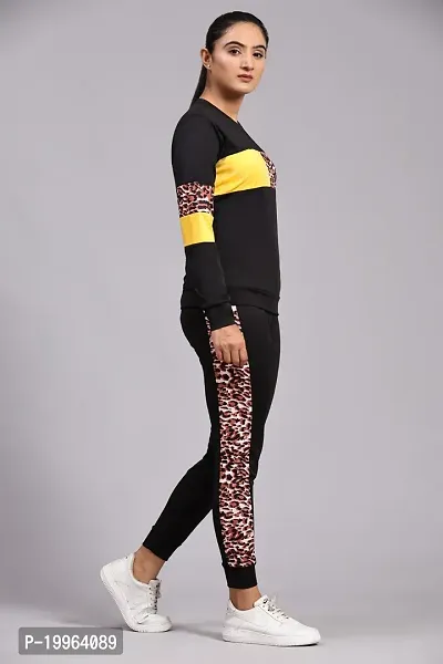 Animal Print Solid Women Track Suit Black-thumb3