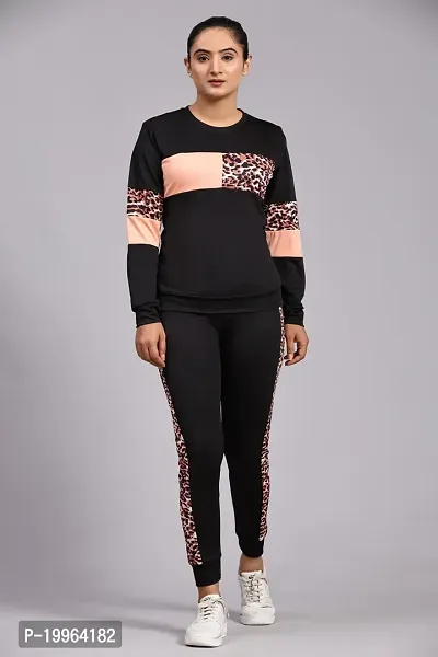 Animal Print Solid Women Track Suit Black