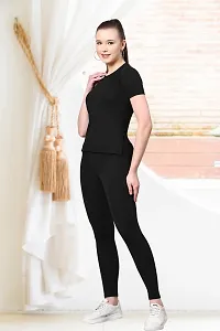 Stylish Black Cotton Blend Short Sleeves Tracksuit For Women-thumb4