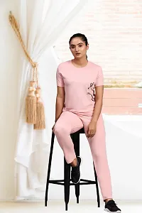 Stylish Pink Cotton Blend Short Sleeves Tracksuit For Women-thumb4