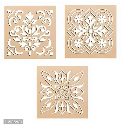 Sticker Hub Wood Floral Rangoli Making Stencil (Combo Pack of 3) RS12 RS12