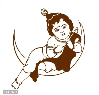 Sticker Hub Bal Krishna on The Moon Brown Wall Sticker(26 cm x24cm) BS606-thumb0