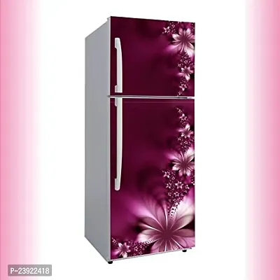 Byteon Decorative Violet Flower Leaves Vinyl Fridge Cover Wallpaper Poster Adhesive Vinyl Sticker Fridge wrap Decorative Sticker (Multicolor PVC Vinyl Covering Area 60cm X 160cm)