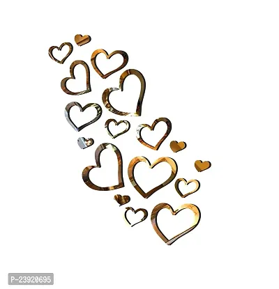 Sticker Hub Acrylic 3D Love Hearts Mirror Wall Sticker (Gold) - Pack of 16 MG02