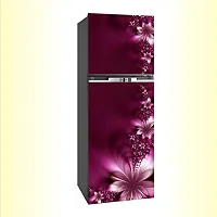 Byteon Decorative Violet Flower Leaves Vinyl Fridge Cover Wallpaper Poster Adhesive Vinyl Sticker Fridge wrap Decorative Sticker (Multicolor PVC Vinyl Covering Area 60cm X 160cm)-thumb1