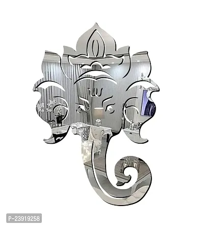 Sticker Hub Acrylic 3D Lord Ganesha Acrylic Mirror Wall Sticker (Silver) - Pack of 1 MS35-thumb0