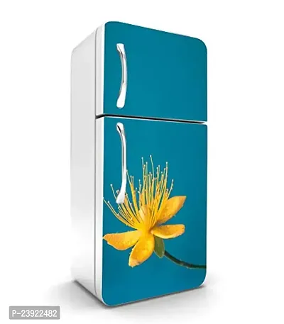 Psychedelic Collection - Vinly Beautiful Yellow Flower with Sea Green Background Adhesive Vinyl Sticker Fridge wrap Decorative Sticker (PVC Vinyl Covering Area 60 cm X 160 cm )HK-thumb0