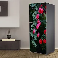 Psychedelic Collection Decorative Beautiful red Rose with Green Leaf Fridge Sticker Double Single Door Decorative Fridge Sticker (PVC Vinyl, Multicolor, 60 cm X 160 cm)-thumb4