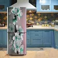 Psychedelic Collection Decorative Beautiful Sakura Tree Sea Green Flower with Green Leaves Fridge Double Single Door Decorative Sticker (PVC Vinyl, Multicolor, 60 cm X 160 cm) FD604_New-thumb4