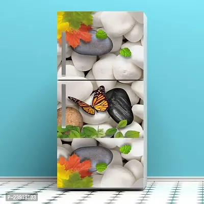 Psychedelic Collection Beautifull White Stone with Butterfly Decorative Fridge Sticker (Multicolor PVC Vinyl 160x60)-thumb3