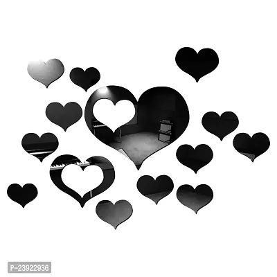 Sticker Hub Acrylic 3D Beautiful Heart Acrylic Mirror Wall Sticker (Black) MBL60