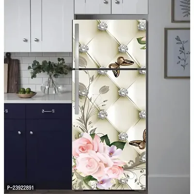 Psychedelic Collection Beautifull Pink Flower with Butterfly Decorative Fridge Sticker (Multicolor PVC Vinyl 160x60)-thumb4