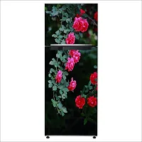 Psychedelic Collection Decorative Beautiful red Rose with Green Leaf Fridge Sticker Double Single Door Decorative Fridge Sticker (PVC Vinyl, Multicolor, 60 cm X 160 cm)-thumb1