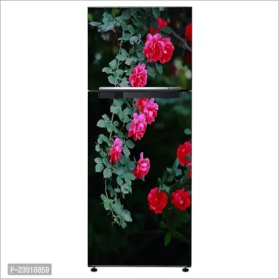 Psychedelic Collection Decorative Beautiful red Rose with Green Leaf Fridge Sticker Double Single Door Decorative Fridge Sticker (PVC Vinyl, Multicolor, 60 cm X 160 cm)-thumb2