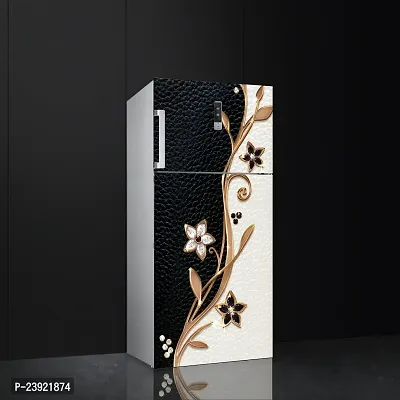 Psychedelic Collection Fridge Sticker Beautiful Design Gold White and Black Wallpaper/Poster for Fridge Double Single Door Decorative Sticker (PVC Viny)-thumb4