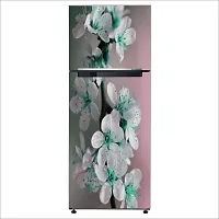 Psychedelic Collection Decorative Beautiful Sakura Tree Sea Green Flower with Green Leaves Fridge Double Single Door Decorative Sticker (PVC Vinyl, Multicolor, 60 cm X 160 cm) FD604_New-thumb2