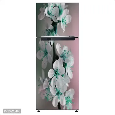 Psychedelic Collection Decorative Beautiful Sakura Tree Sea Green Flower with Green Leaves Fridge Double Single Door Decorative Sticker (PVC Vinyl, Multicolor, 60 cm X 160 cm) FD604_New-thumb3