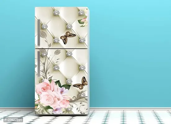 Psychedelic Collection Beautifull Pink Flower with Butterfly Decorative Fridge Sticker (Multicolor PVC Vinyl 160x60)-thumb5