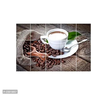 Sticker Hub Waterproof Kitchen Coffee Mug with Coffee Beans Wallpaper/Wall Sticker Multicolour - Kitchen Wall Coverings Area (60Cm X 91Cm) DKKWS31, Beverage