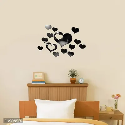 Sticker Hub Acrylic 3D Beautiful Heart Acrylic Mirror Wall Sticker (Black) MBL60-thumb3