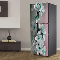 Psychedelic Collection Decorative Beautiful Sakura Tree Sea Green Flower with Green Leaves Fridge Double Single Door Decorative Sticker (PVC Vinyl, Multicolor, 60 cm X 160 cm) FD604_New-thumb3