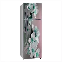 Psychedelic Collection Decorative Beautiful Sakura Tree Sea Green Flower with Green Leaves Fridge Double Single Door Decorative Sticker (PVC Vinyl, Multicolor, 60 cm X 160 cm) FD604_New-thumb1