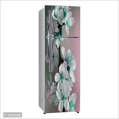 Psychedelic Collection Decorative Beautiful Sakura Tree Sea Green Flower with Green Leaves Fridge Double Single Door Decorative Sticker (PVC Vinyl, Multicolor, 60 cm X 160 cm) FD604_New-thumb2