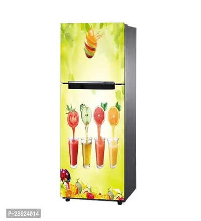 Four Types of Juices Self Adhesive Double Door Fridge Sticker (Pack of 1)