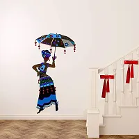 Sticker Hub Wall Sticker for Living Room -Bedroom - Office - Home Decor | Tribal Lady with Decorative Umbrella Wall Stickers (97Cm X 53Cm) BS860-thumb2