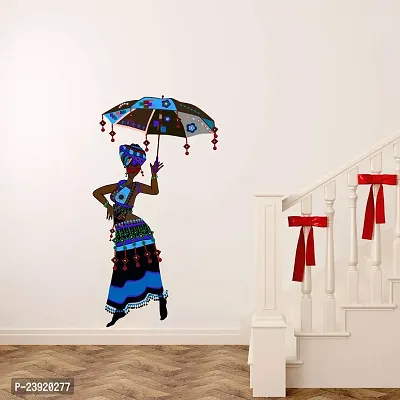 Sticker Hub Wall Sticker for Living Room -Bedroom - Office - Home Decor | Tribal Lady with Decorative Umbrella Wall Stickers (97Cm X 53Cm) BS860-thumb3