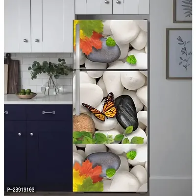 Psychedelic Collection Beautifull White Stone with Butterfly Decorative Fridge Sticker (Multicolor PVC Vinyl 160x60)-thumb2