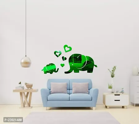 Sticker Hub Acrylic 3D Cute Baby Elephant Acrylic Mirror Wall Sticker(Green) MN56-thumb3