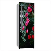 Psychedelic Collection Decorative Beautiful red Rose with Green Leaf Fridge Sticker Double Single Door Decorative Fridge Sticker (PVC Vinyl, Multicolor, 60 cm X 160 cm)-thumb3