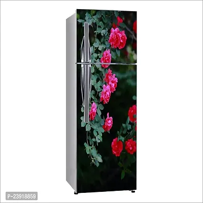 Psychedelic Collection Decorative Beautiful red Rose with Green Leaf Fridge Sticker Double Single Door Decorative Fridge Sticker (PVC Vinyl, Multicolor, 60 cm X 160 cm)-thumb4