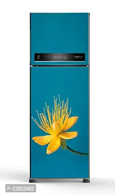 Psychedelic Collection - Vinly Beautiful Yellow Flower with Sea Green Background Adhesive Vinyl Sticker Fridge wrap Decorative Sticker (PVC Vinyl Covering Area 60 cm X 160 cm )HK-thumb2