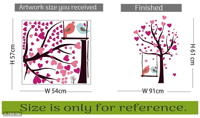 Sticker Hub Heart Shaped Leaves with Love Birds Wall Sticker (PVC Vinyl, 61 X 91)-thumb4