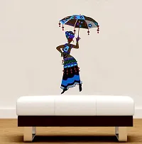 Sticker Hub Wall Sticker for Living Room -Bedroom - Office - Home Decor | Tribal Lady with Decorative Umbrella Wall Stickers (97Cm X 53Cm) BS860-thumb1