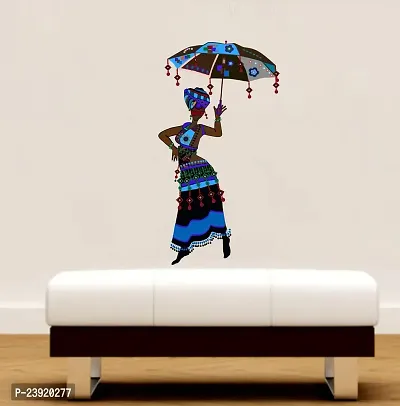 Sticker Hub Wall Sticker for Living Room -Bedroom - Office - Home Decor | Tribal Lady with Decorative Umbrella Wall Stickers (97Cm X 53Cm) BS860-thumb2