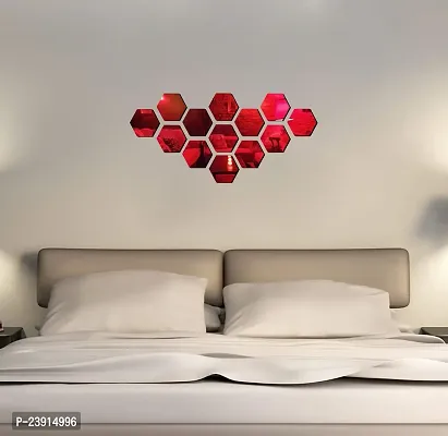 Sticker Hub Acrylic 3D Hexagon Acrylic Mirror Wall Sticker (Red) MR20-thumb3