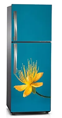 Psychedelic Collection - Vinly Beautiful Yellow Flower with Sea Green Background Adhesive Vinyl Sticker Fridge wrap Decorative Sticker (PVC Vinyl Covering Area 60 cm X 160 cm )HK-thumb2