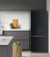 Psychedelic Collection Decorative Beautiful Black and Blue Hexagon Fridge Double Single Door Decorative Sticker (PVC Vinyl, Multicolor, 60 cm X 160 cm) FD659_New-thumb1