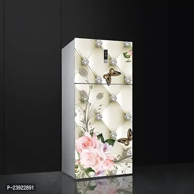 Psychedelic Collection Beautifull Pink Flower with Butterfly Decorative Fridge Sticker (Multicolor PVC Vinyl 160x60)