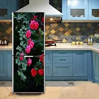 Psychedelic Collection Decorative Beautiful red Rose with Green Leaf Fridge Sticker Double Single Door Decorative Fridge Sticker (PVC Vinyl, Multicolor, 60 cm X 160 cm)-thumb2