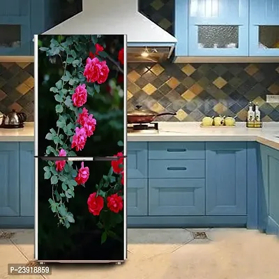 Psychedelic Collection Decorative Beautiful red Rose with Green Leaf Fridge Sticker Double Single Door Decorative Fridge Sticker (PVC Vinyl, Multicolor, 60 cm X 160 cm)-thumb3