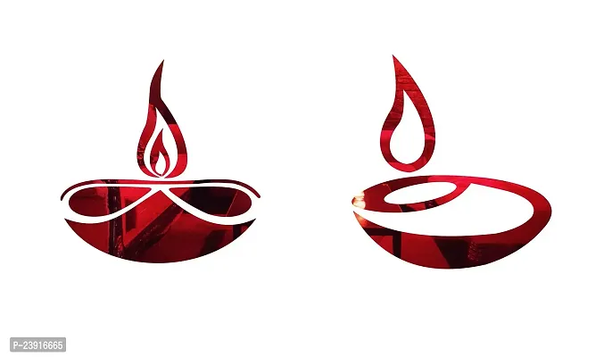 Sticker Hub Acrylic Diya 3D Acrylic Mirror Wall Sticker (Red) MR65