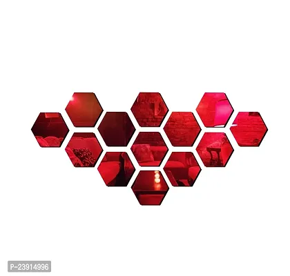 Sticker Hub Acrylic 3D Hexagon Acrylic Mirror Wall Sticker (Red) MR20