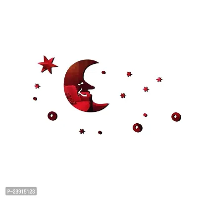 Sticker Hub Acrylic 3D Decorative Moon and Star Acrylic Mirror Wall Sticker (Red) MR102