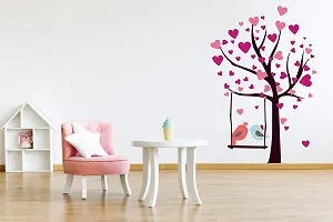 Sticker Hub Heart Shaped Leaves with Love Birds Wall Sticker (PVC Vinyl, 61 X 91)-thumb1