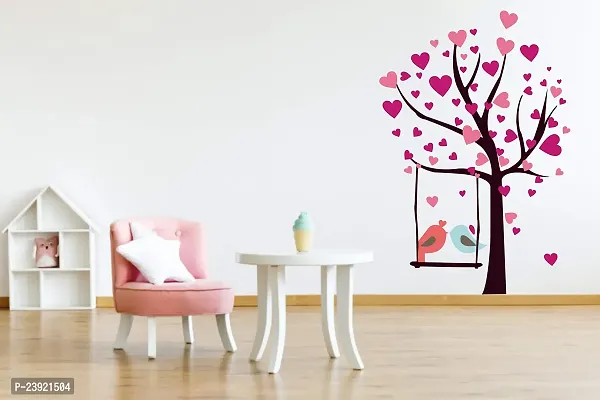 Sticker Hub Heart Shaped Leaves with Love Birds Wall Sticker (PVC Vinyl, 61 X 91)-thumb2