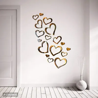 Sticker Hub Acrylic 3D Love Hearts Mirror Wall Sticker (Gold) - Pack of 16 MG02-thumb2